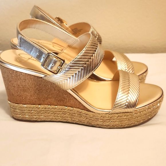 Jessica Simpson Shoes - Jessica Simpson Wedges with Metallic Gold Finish Size 6.5/37 NWOT